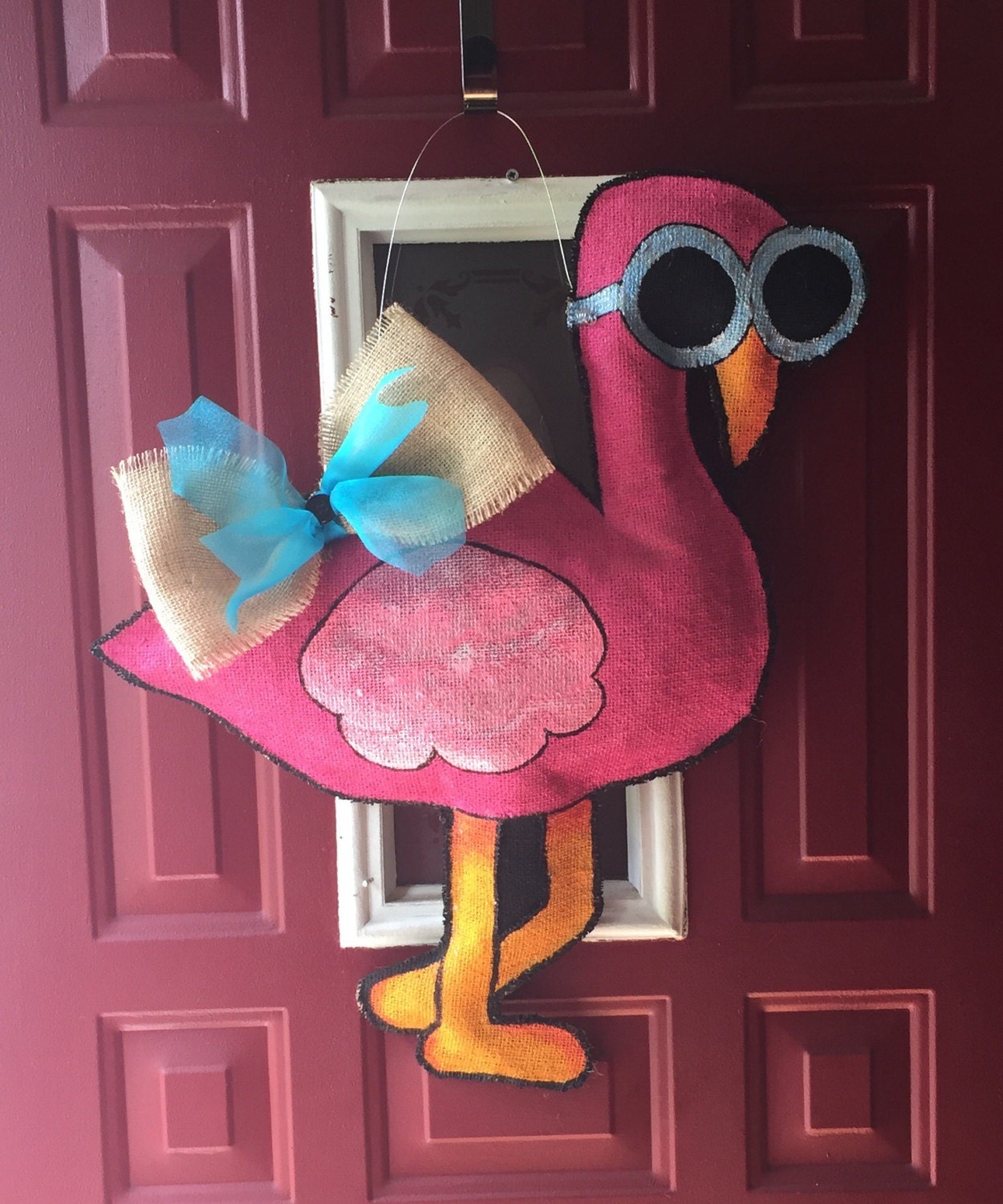 Pink Flamingo Burlap Door Hanger