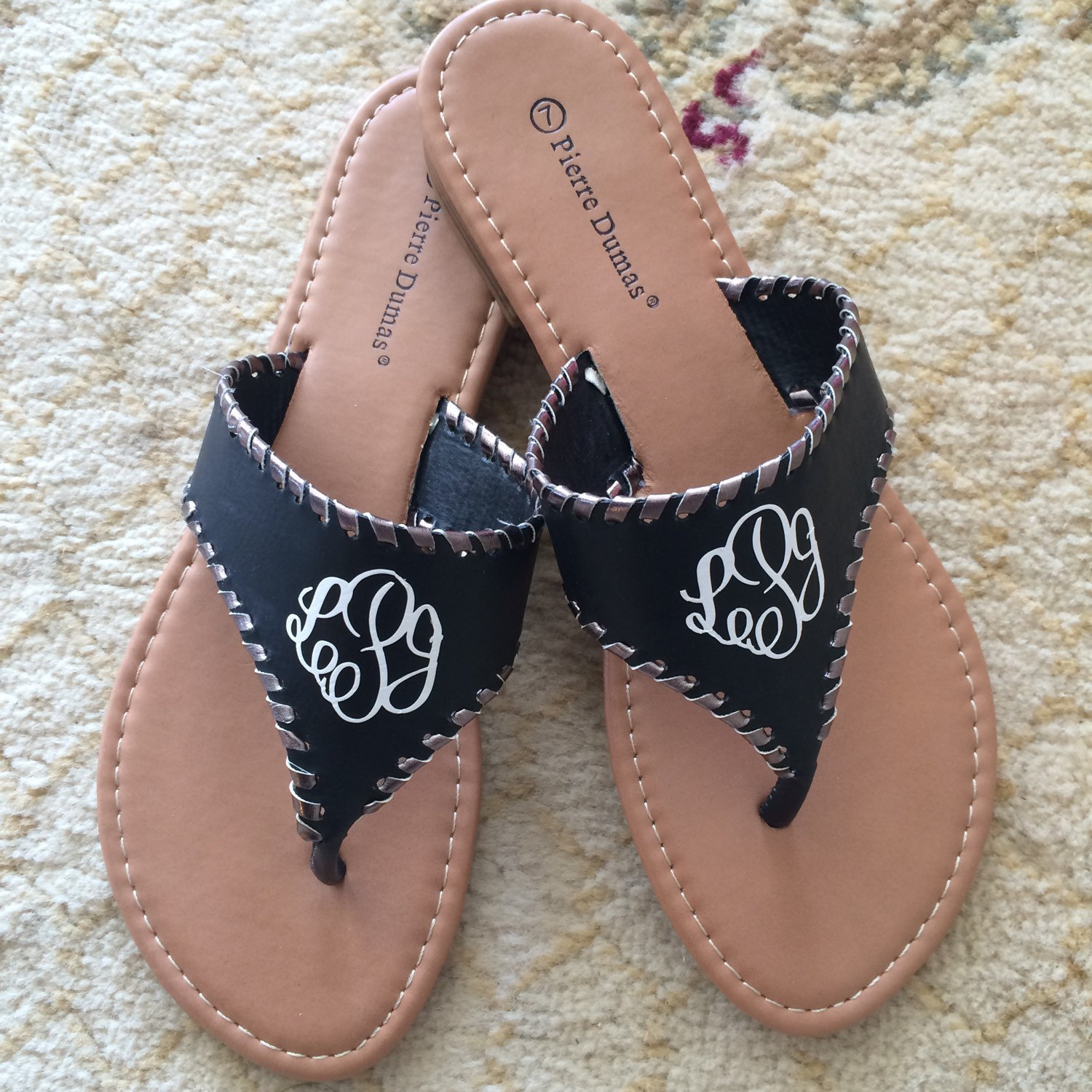 SALE Vinyl Monogrammed Womens Sandals Monogram Flat Sandals