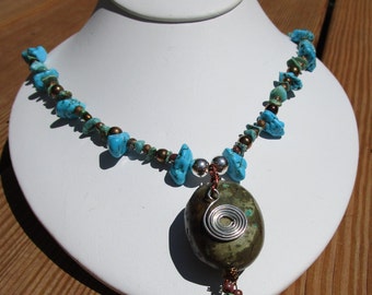 Turquoise and Silver Necklace, Bracelet and Earring Set (101516, 101616, 101716)