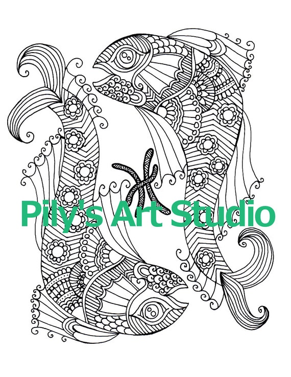 Download Instant Download PDF Pisces Zodiac Signs Zentangle Coloring