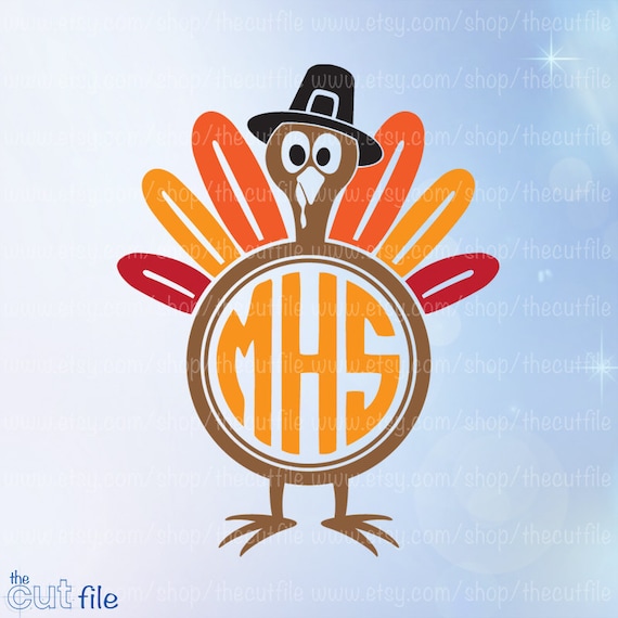 Download Thanksgiving Turkey Monogram Frame Turkey dxf svg pilgrim