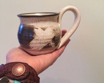 SALE / vintage studio pottery mug, hand made, natural colours
