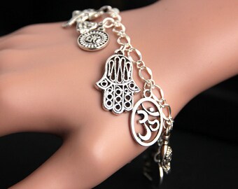 Hindu Bracelet. Charm Bracelet. Buddhist Bracelet. Hindu Jewelry. Silver Bracelet. Buddhist Jewelry. Hinduism Bracelet. Handmade Bracelet.