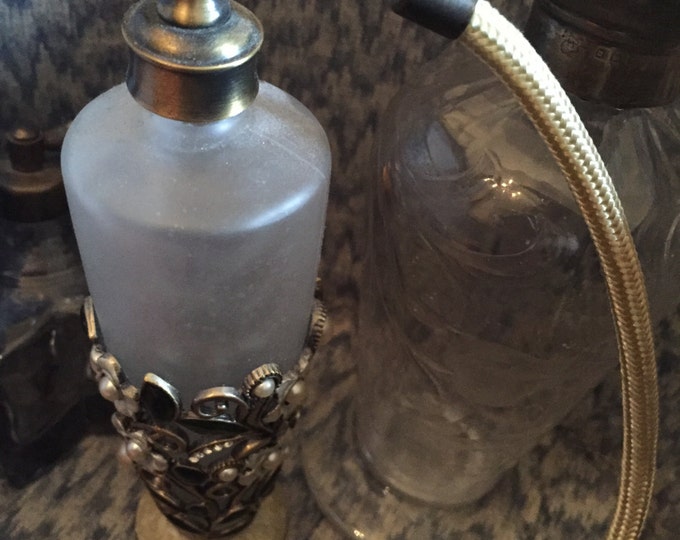 Atomiser Bottle. Vintage Bottle In Enamel Holder, Fragrance Bottle, Perfume Bottle, Perfume Atomiser, Women's Vanities,Beauty and Bath,