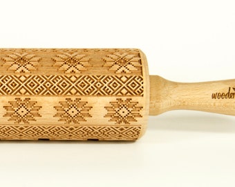 Norwegian pattern Rolling Pin, Engraved Rolling Pin, Gift Rolling Pin, Embossed Rolling PiN, Wooden Rolling pin