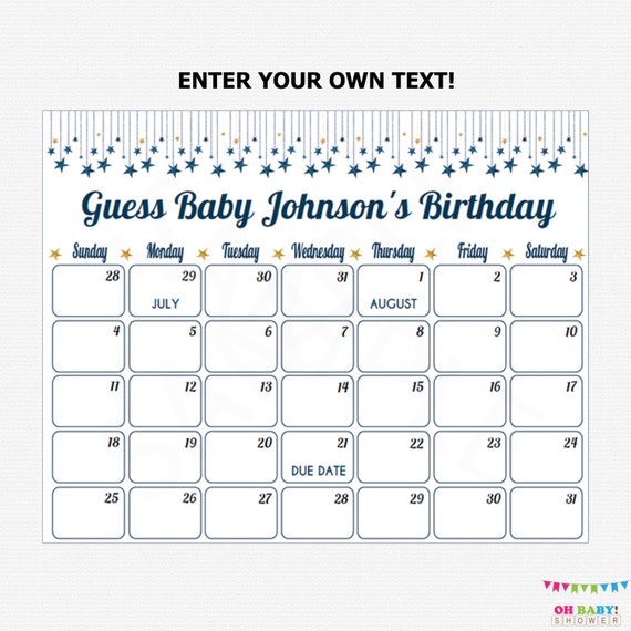 Editable Due Date Calendar Pregnancy Calendar Blue And