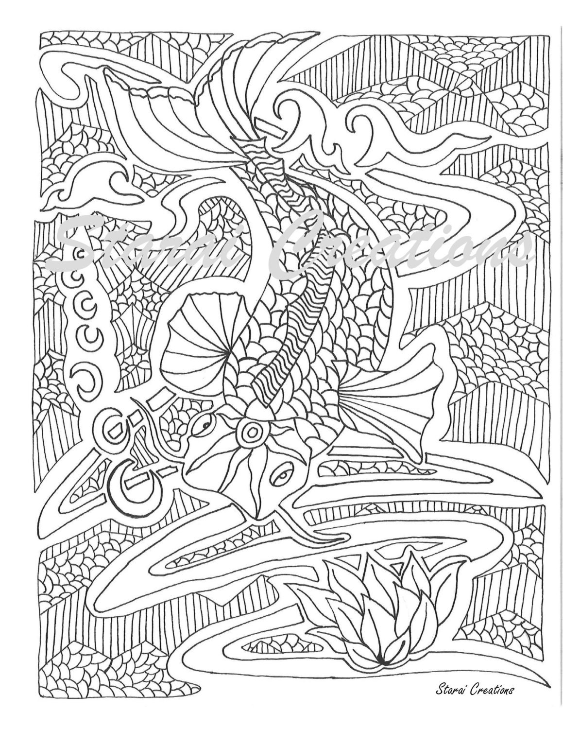 Fish Adult Coloring Page by StaraiCreations on Etsy