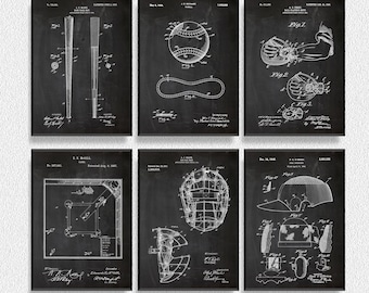 Baseball Patents Set of 6 Prints, Baseball Print, Baseball Poster, Baseball Patent, Baseball Art, Baseball Wall Art, Coffee Shop Decor