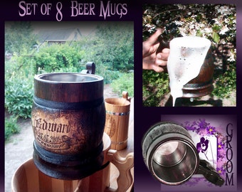 8 Groomsmen Mugs/Rustic Weddings/Beer Mugs/Groomsmen Beer Mug/Groomsmen Gifts/Groomsmen Gift/Oak Mug/Personalized Beer Mug/Eco Pot For Drink