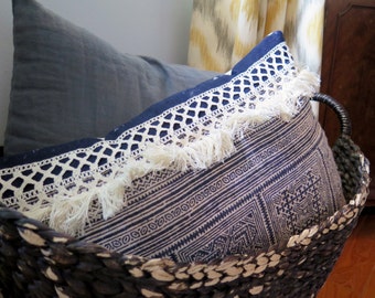 Handmade vintage hmong lumbar pillow cover 13"x20"