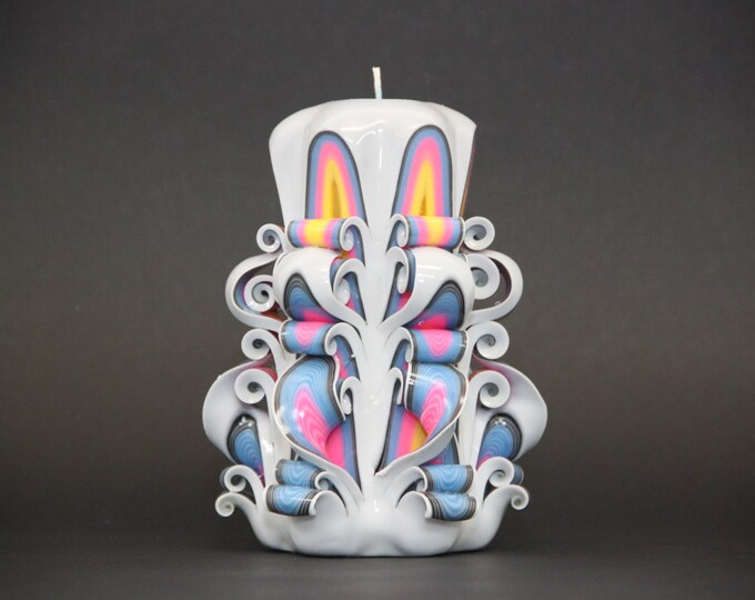 Mother's day candle, White Rainbow candle, Rainbow candle, Carved candles, Decorative candles, Gift baskets, White candle, Carved candle