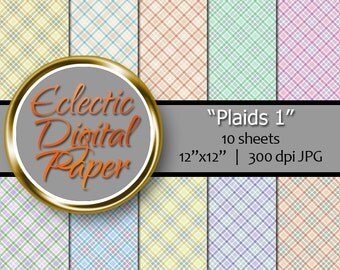Digital Paper Plaids 1, Plaid Digital Paper, Fabric Digital Paper, Colorful Digital Paper Pack, Digital Paper