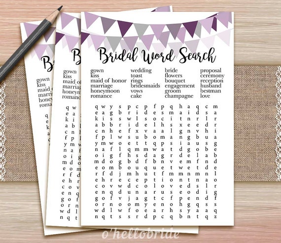 word search bridal game printable purple bridal shower word