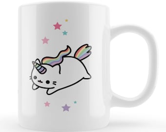 Caticorn Mug, kawaii cute caticorn gift, cat unicorn unique present, cute cat character birthday gift, friends present ideas UK