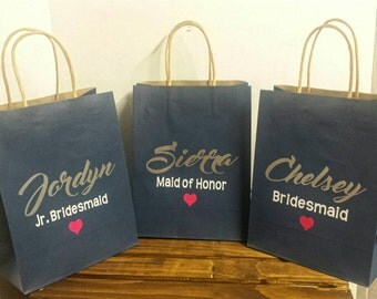 Bridesmaid Gift Bag, Personalized Gift Bag, Party Favor, Bridal Shower Favor, Bachelorette Party, Navy Blue Bridesmaid Gift Bag
