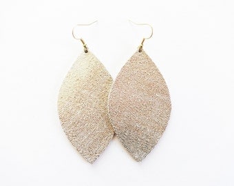 Gold Leather Earrings / Large Earring / Leaf Earring / Statement Earring / Diffuser Jewelry / Long Earring / Holiday Jewelry
