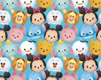 Disney Fabric - Disney Tsum Tsum Fabric - Disney Tsum Mickey & Friends Packed 100% cotton 44" wide fabric by the yard SC101