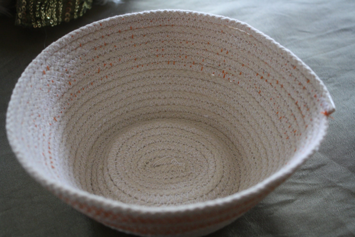 Clothesline bowl with orange accents 3 tall 7 diameter by HUGZ2all