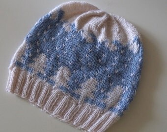 Hat Knitting Pattern, warm winter beanie, two colors, winter wonderland, stranded color work, snowflake hat, colorwork winter hat, snow cap
