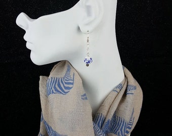 White with Blue Flowers Earrings