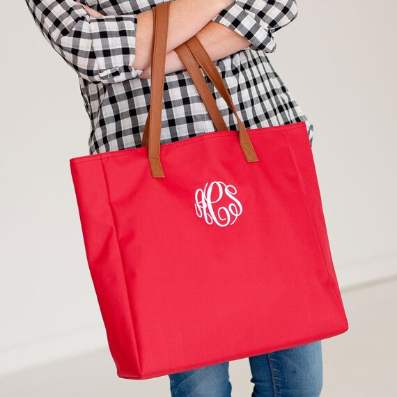 Red Monogrammed Tote Bag / Monogrammed Shoulder Tote bag