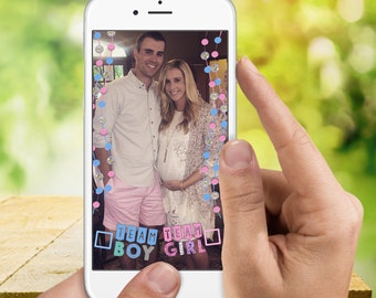 Gender Reveal Snapchat Filter / GeoFilter - Team Boy Team Girl Pink Blue & Glitter Dot Garland - AutoDownload! Ready to submit in minutes!
