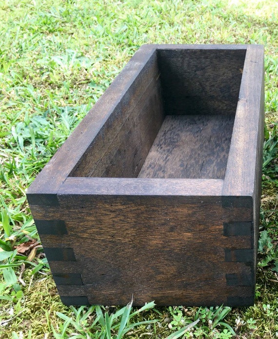 Items similar to Rustic Box Joint Planter Wedding Centerpiece Dark