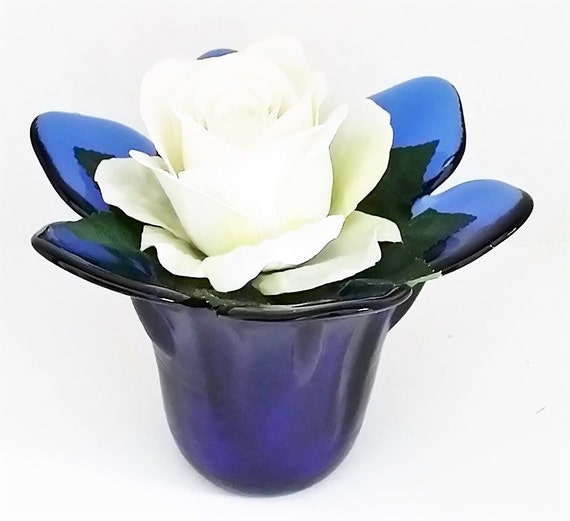 Cobalt Blue White Rose Silk Rose Artificial by DesignsByDiana2016