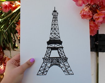 Simple Eiffel Tower Black & White 9x13 Painting