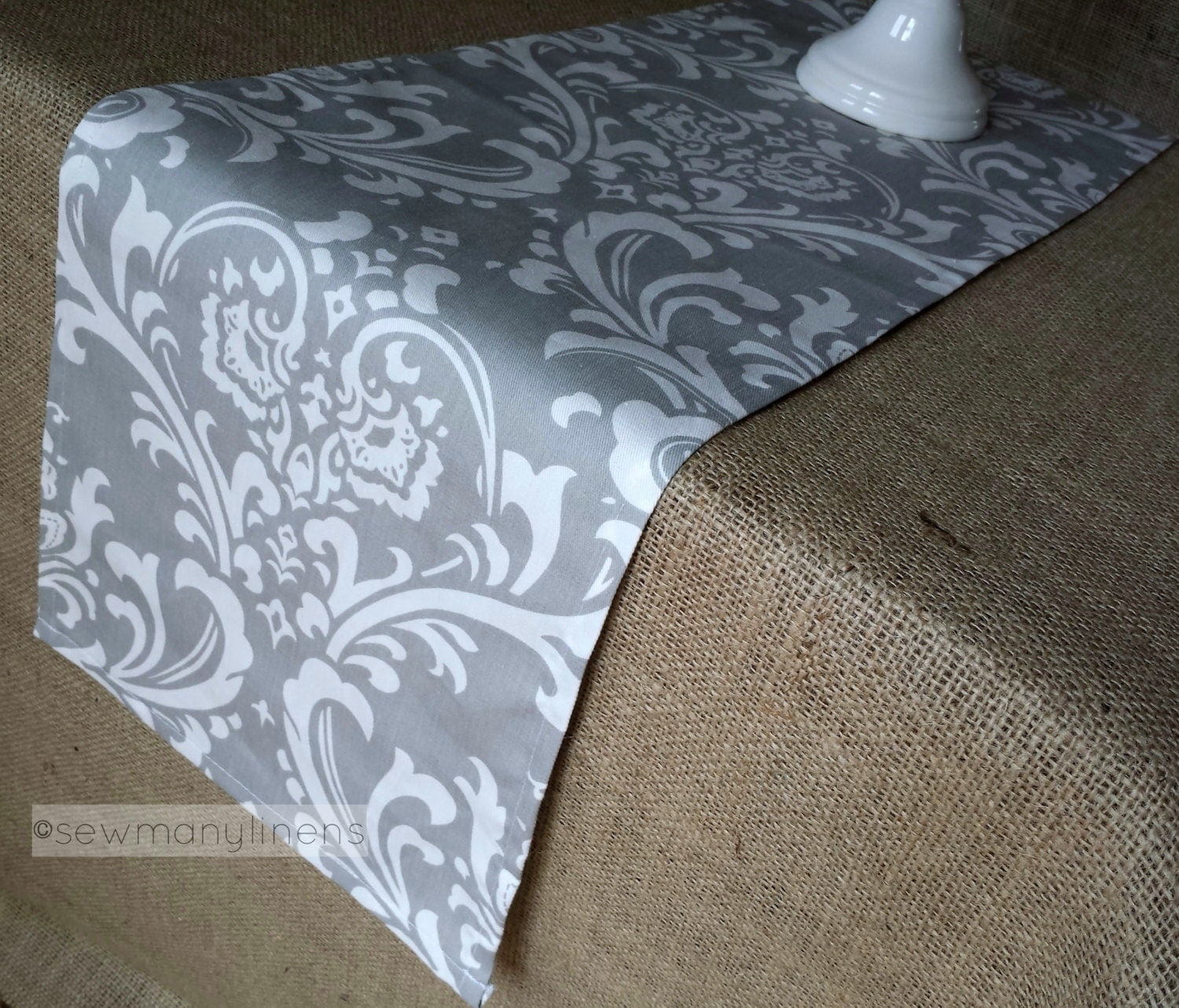 Gray Table Runner Grey Floral Dining Room Kitchen Decor Table