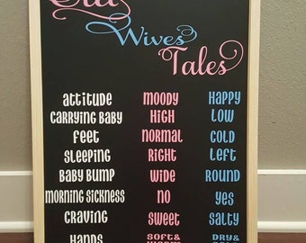 Old Wives' tales baby gender reveal chalkboard sign