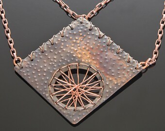 Hand Stamped Copper Diamond Dream Catcher Necklace