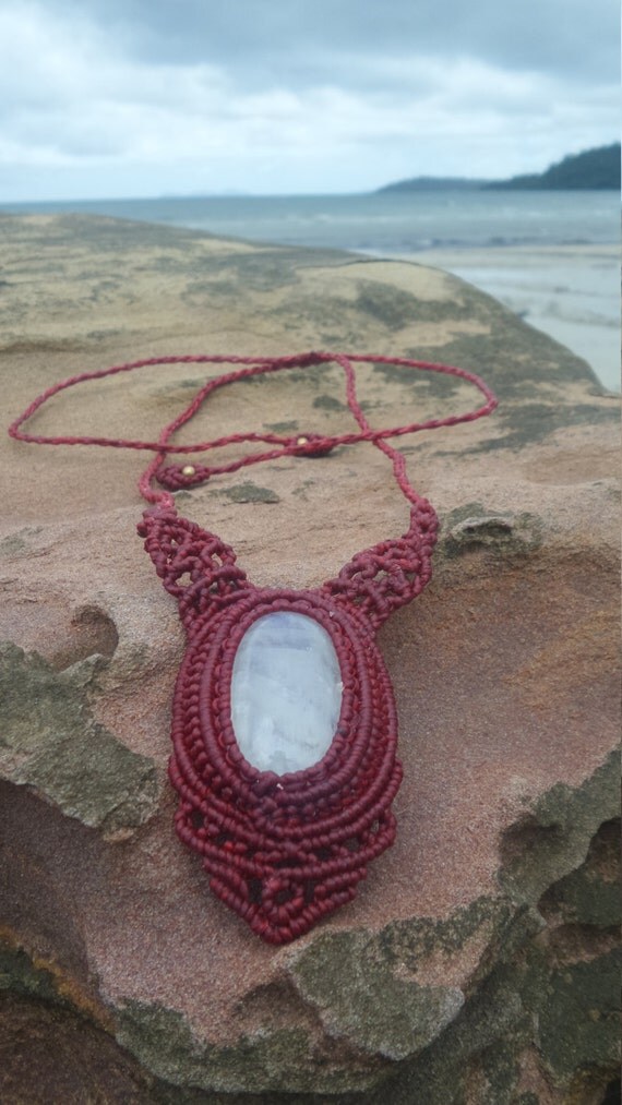 Dark Red Moonstone Macrame Pendant by CreativeNomadicDaze on Etsy