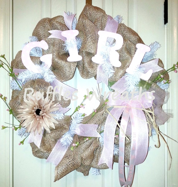 Items similar to Its a Girl wreath, birth announcement wreath, baby