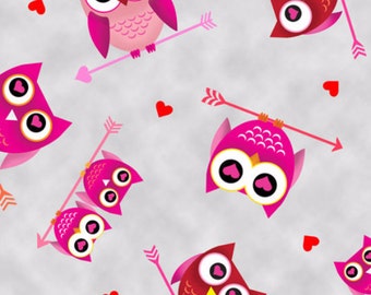 Loves All Around Owls Gray Fabric From Quilting Treasures