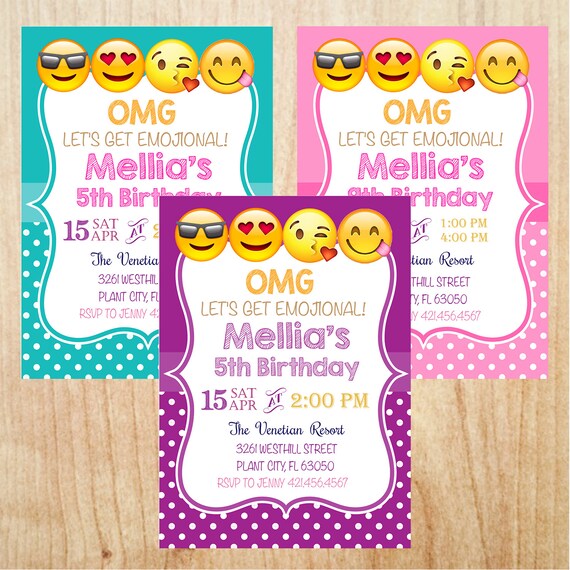 Printable Emoji Birthday Invitation Emoji by EmbroideryLucky