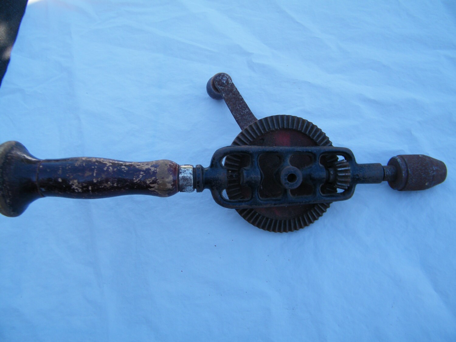 Wood Hand Crank Drill Vintage Made by FOREIGM Carpenter