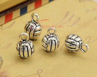 10PCS--13x10mm ,Volleyball Charms, Antique Silver 3D Volleyball Ball Charms Pendants ,sports charm DIY supplies,Jewelry Making