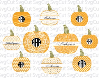 20 monogram Halloween Pumpkin set - SVG PNG DXF Pumpkin monograms - Cutting machine pumpkins - Silhouette vector designs, Cricut pumpkins