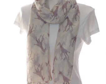 Cream scarf with giraffe print pattern Scarf shawl, Beach Wrap, Cowl Scarf, giraffe print scarf, cotton scarf, gifts for her