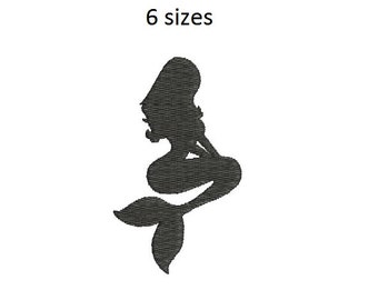 6 sizes - Mermaid Embroidery Design, Little Mermaid Silhouette Embroidery, Princess Embroidery Design, Instant Download, Princess Silhouette