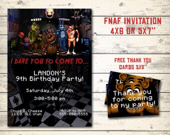 Five Nights at Freddy's invitation, FNAF invitation, FNAF birthday invitation. Digital, bonus - 12 thank you cards 3x2" each!