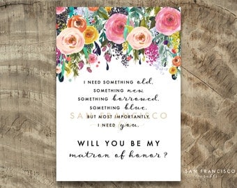 Will you be my MATRON of HONOR Card | Size A7 or 5x7, Flat and Folded Card | Printable PDF, Instant Download