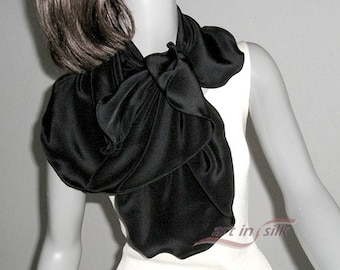 Black Silk Scarf, Natural Crepe Silk, Black Silk Wrap, Shoulder Scarf, Black Crepe Scarf, Artisan Handmade, Artinsilk Ready to Ship