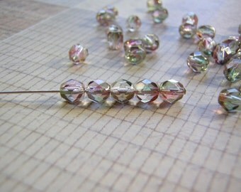 Amethyst Beads Aurum Finish 6 and 8 mm Fire Polished Faceted Glass 20 Beads