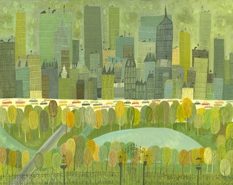 Central Park at Fifth Avenue. Limited edition print by Matte Stephens.