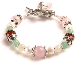 JUNO Fertility Bracelet with Rose Quartz, Moonstone, Carnelian, Green Aventurine, Pearls, Crystals- great pregnancy bracelet, TTC,IUI gift