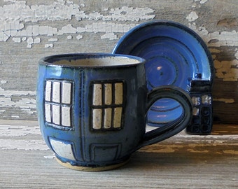 Retro Police Box Coffee Cup - Doctor Who Mug - Handmade Mug - Retro Style Tea Cup