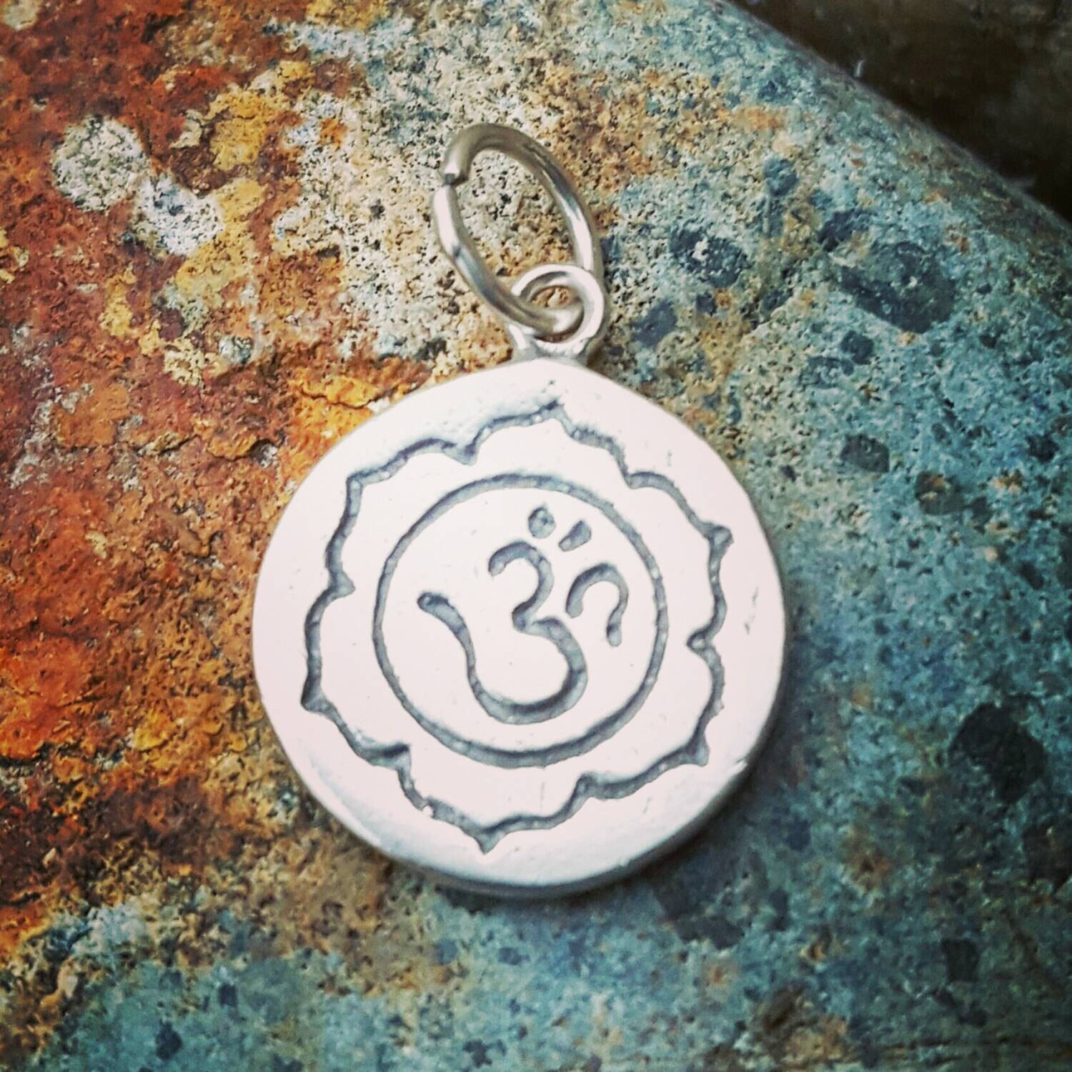 Om Chakra Flower Charm Om Necklace Sterling Silver