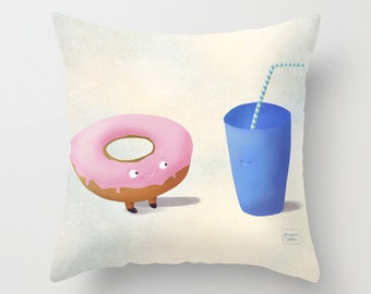 Cute donut - Illustrated throw pillow cover